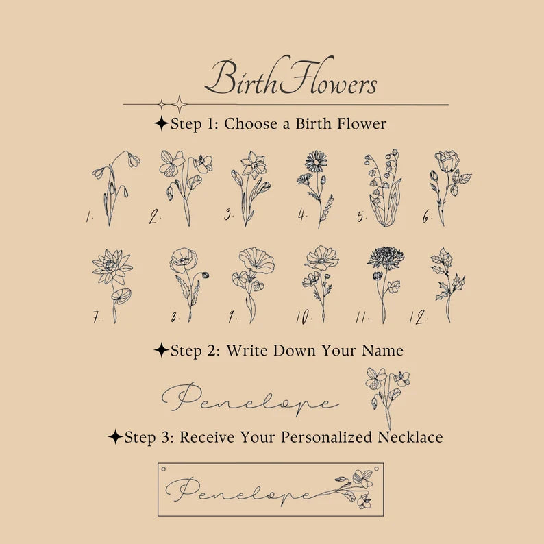 Birth Month Flower Engraved Bar Name Pendant