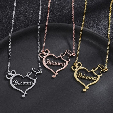 Heart With Baby Bow Name Necklace