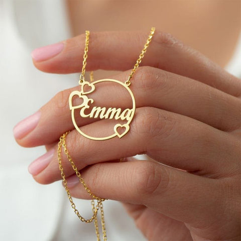 Heart With Circle Pendant Name Necklace