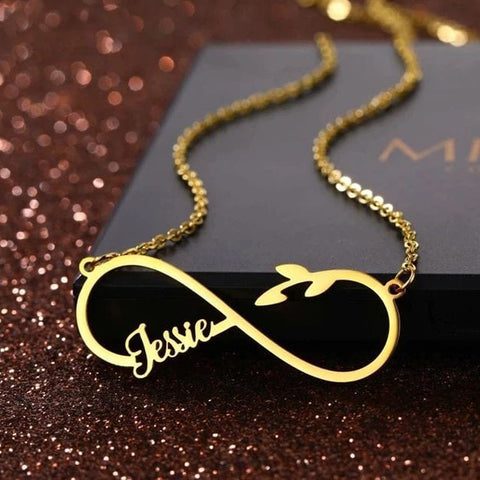 Infinity shaped Leaves Name Necklace