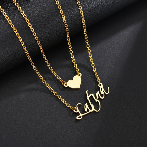 Double Chain Heart Name Pendant - Lavstra