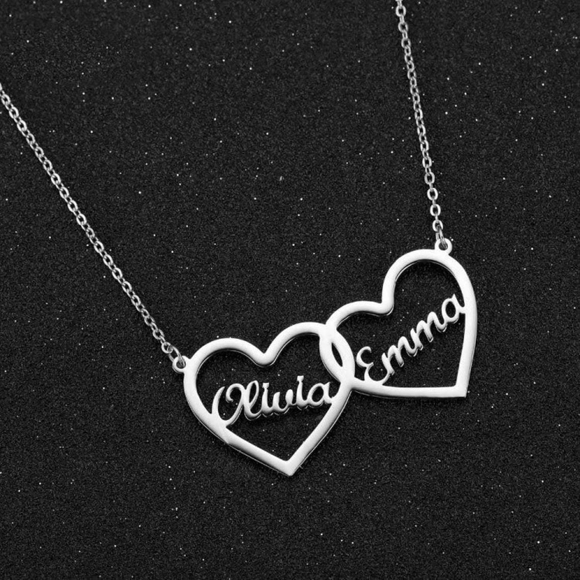 Couple Two Big Heart Name Pendant - Lavstra