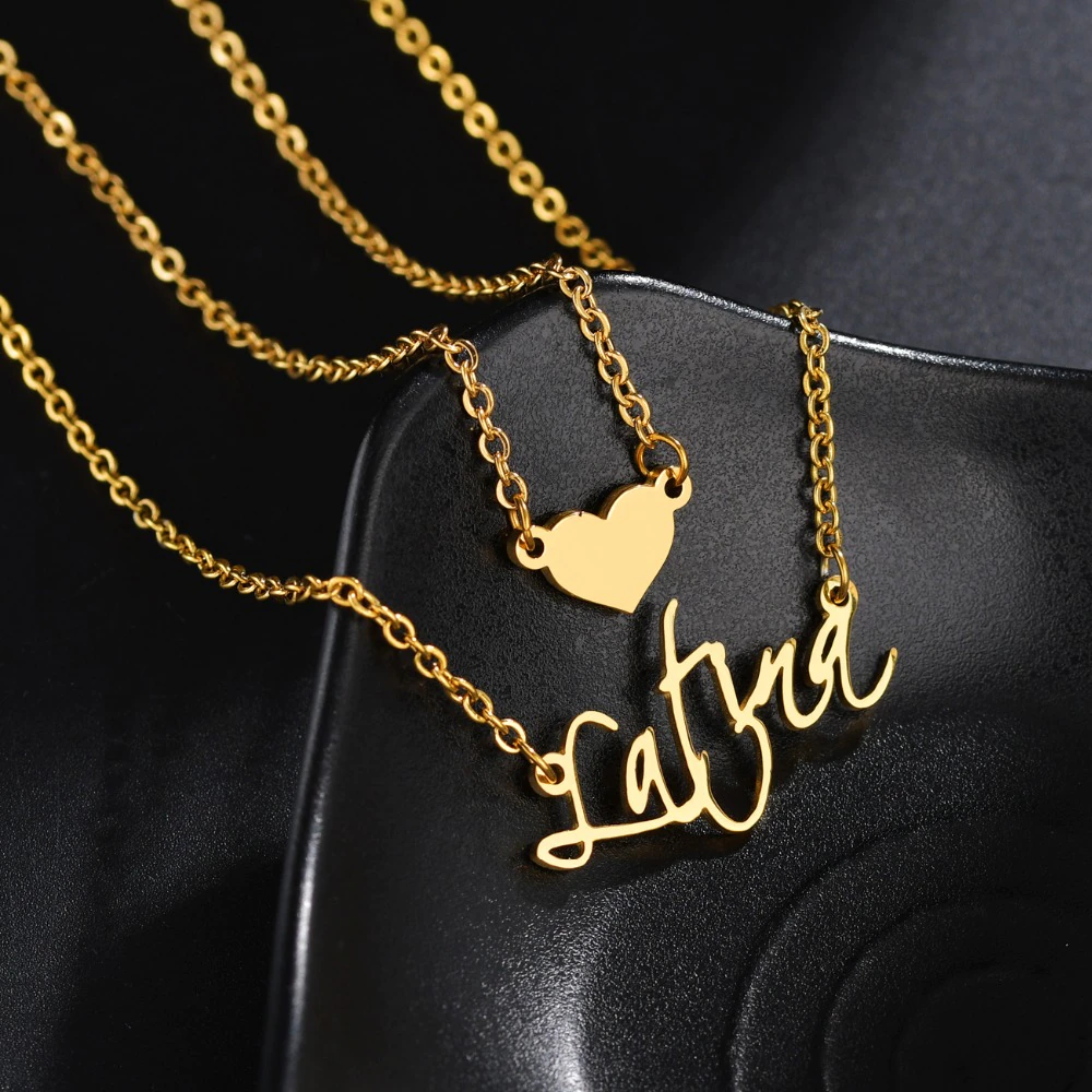 Double Chain Heart Name Pendant - Lavstra